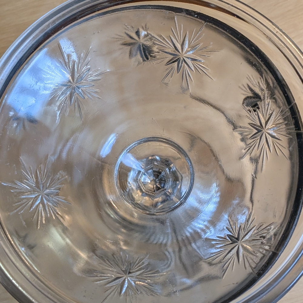 Clear Glass Compote with Starburst Etching - Elegant Home Dining Accent - Picture 9 of 10